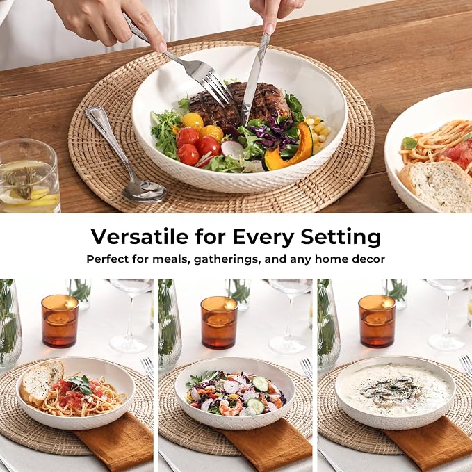 Y YHY 8.5" Pasta Bowls Set of 4, 30 oz Embossed Salad Bowls - Image 4