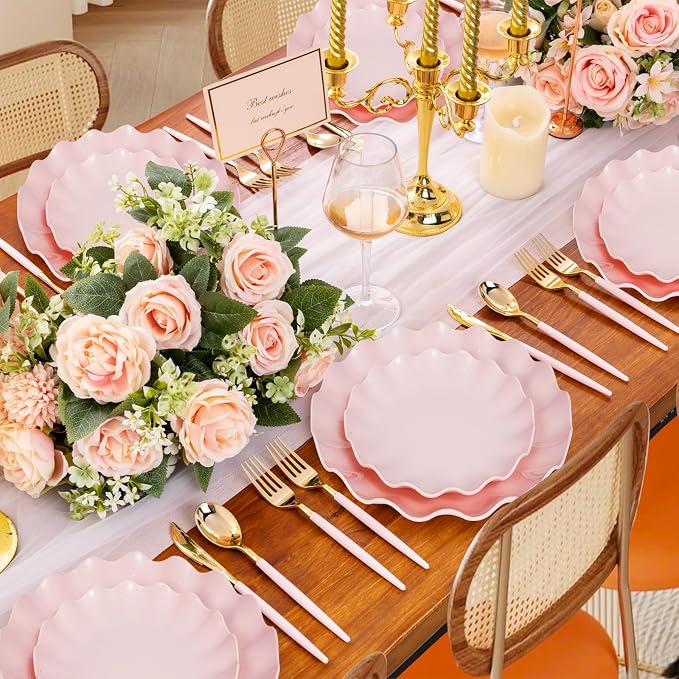 LIYH 50 Pcs Pink Plastic Plates Reusable - Image 7