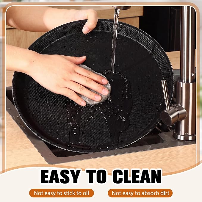 Zopeal 4 Pieces 16" Black Round Restaurant Serving Tray, Plastic Non Slip - Image 3