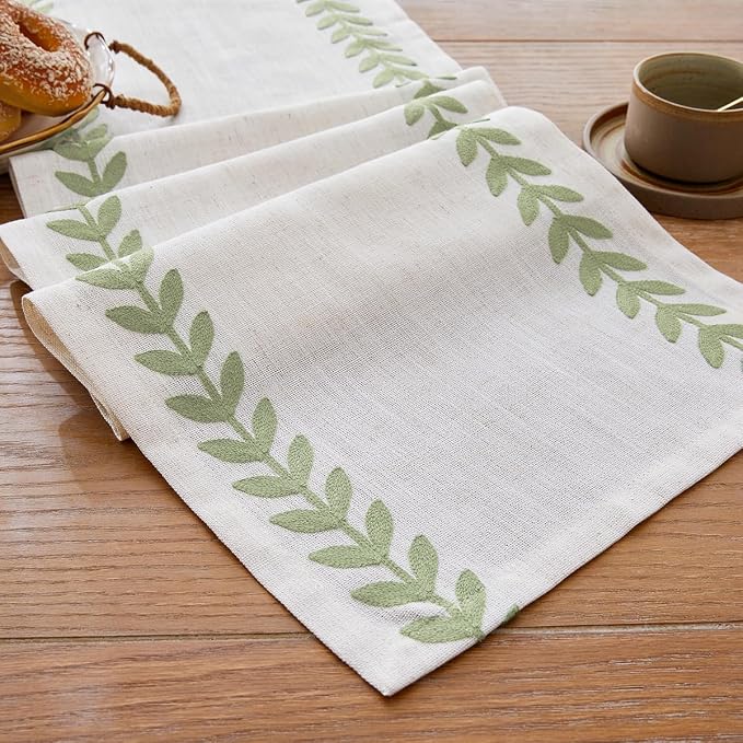 Wracra Embroidered Table Runner, Sage Green Table Runners 48 Inches Long | by Wracra