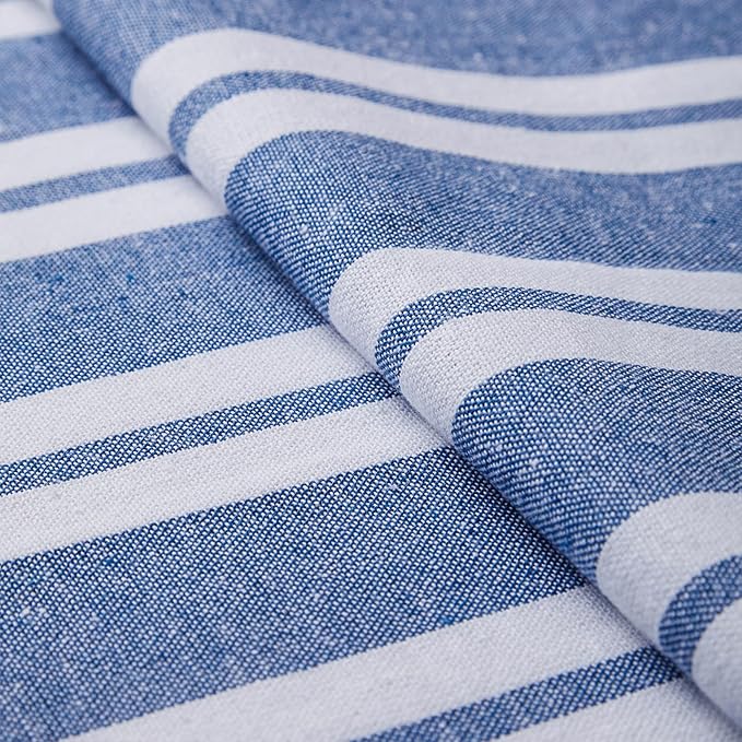 Encasa XO Table Runner, Woven Cotton Dining Runner 13"x91" Franca Blue Stripes - Image 5