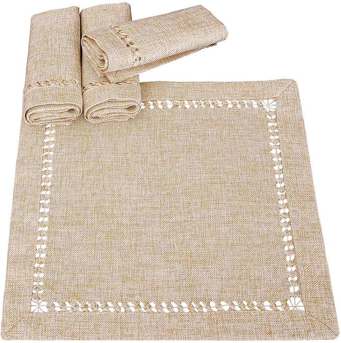 Grelucgo Handmade Hemstitch Beige Cocktail Napkins by Grelucgo