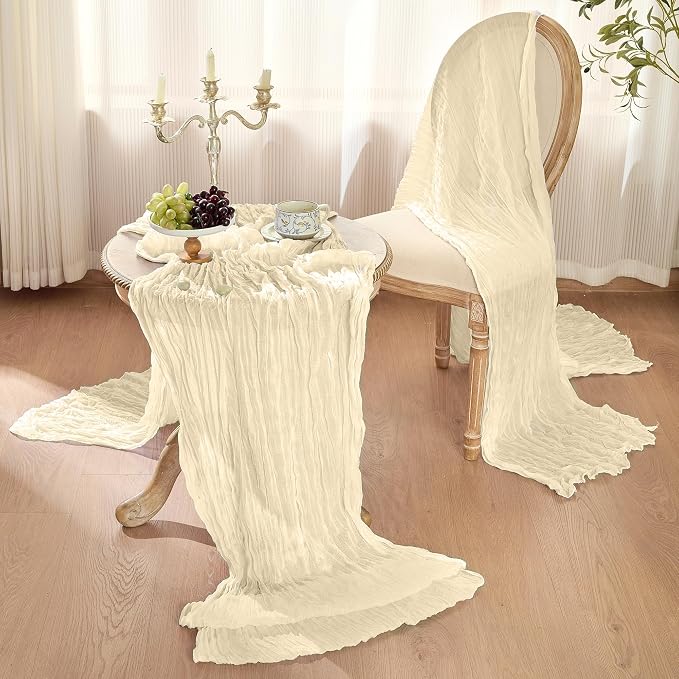 Beige Cheesecloth Table Runner 120 Inch Boho Gauze Home Decor | 10 FT Sheer - Image 2