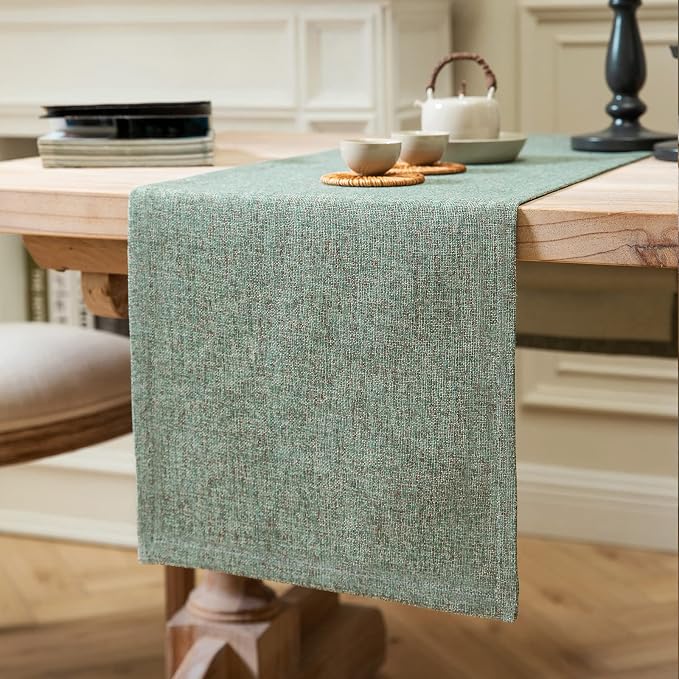 Burlap Style Farmhouse Table Runner, 14x72 Inches Mineral Green | Thick Durable by ZEEMARTONLINE