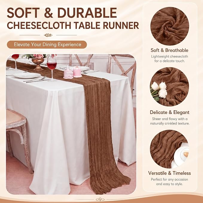 12 Pack Brown Cheesecloth Table Runner 17x108 Inch Boho Rustic Semi Sheer Gauze - Image 4