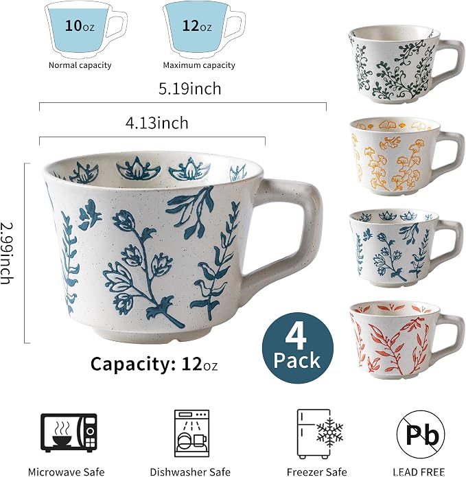 Ceramic Mugs 11 oz Unique Luxurious Cups Set of 4, Mug - Image 2