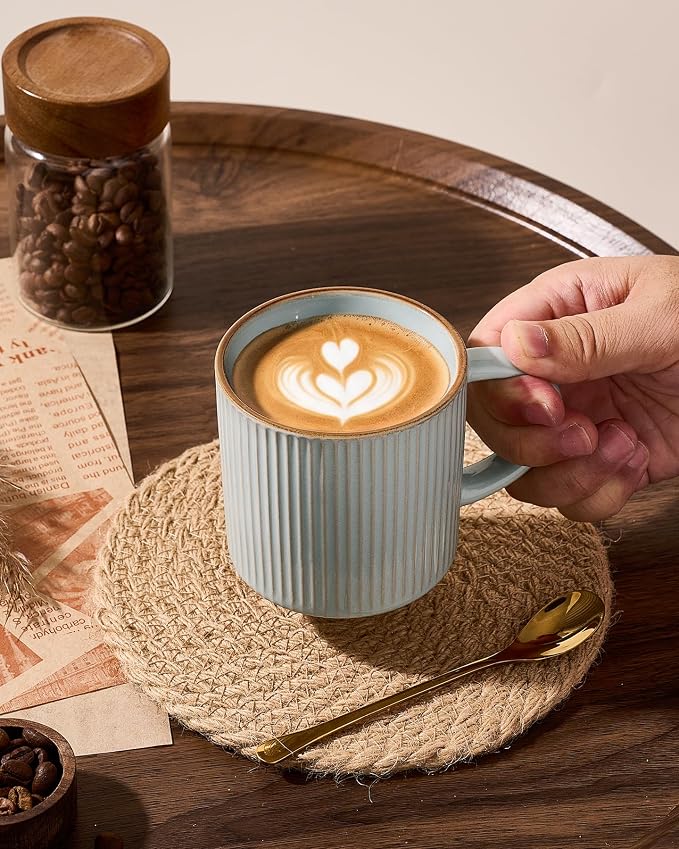 famiware Star Coffee Mug Set for 8, Handcrafted 12 oz Ceramic Stoneware Mugs - Image 2