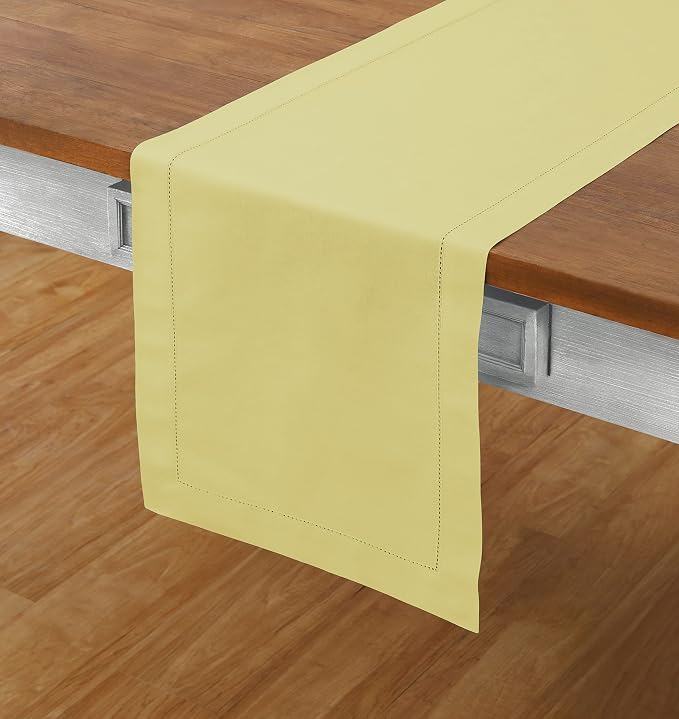 Solino Home Cotton Linen Dining Table Runner Yellow Hemstitch, 14 x 48 in | - Image 2