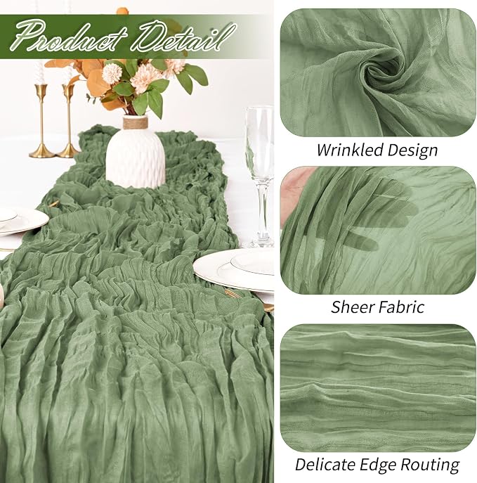 30 Pack Sage Green Cheesecloth Table Runner 17 x 108 inch Cheese Cloth Table - Image 3