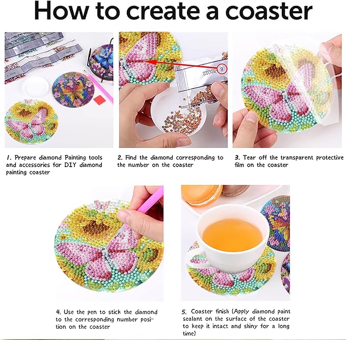Mrnsiet 8PCS Butterfly Diamond Art Coasters Kits - Image 5
