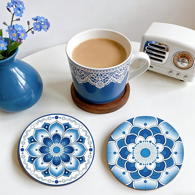 10pcs Coasters for Drinks Abstract Boho Flowers Absorbent Coasters Set Round - Image 4