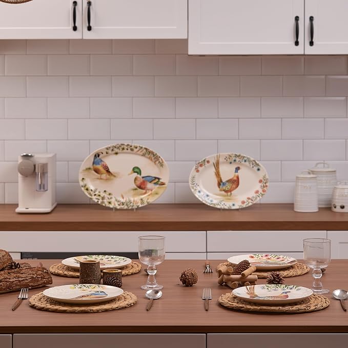 Bico Autumn Birds 16 plus 14 inch Oval Platters Set, Microwave and Dishwasher - Image 6