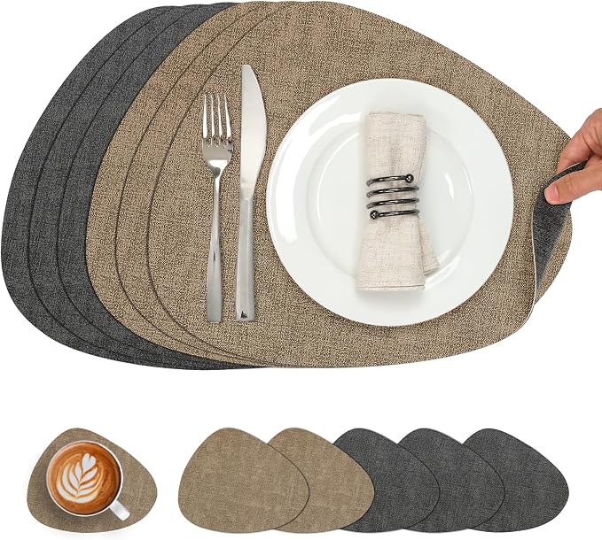 Faux Leather Placemats Set of 6, Dual Sided by Chitomars