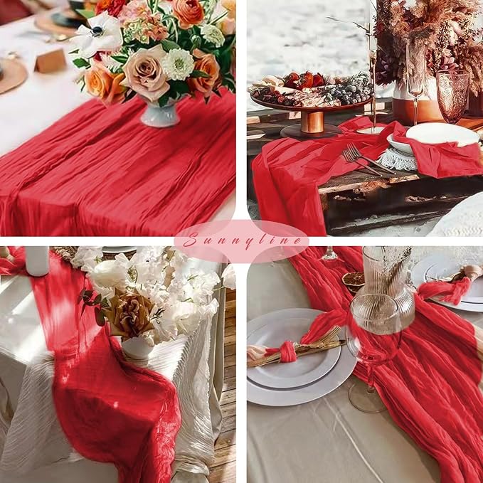 Red 6 Pieces 35 x 120 Inches Long Cheesecloth Table Runner Gauze Fabric 10Ft - Image 6