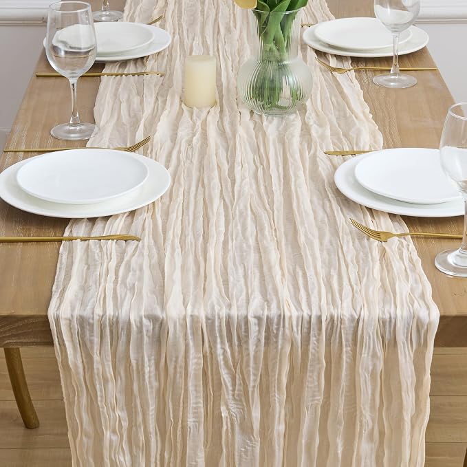 Asee'm 6pcs Beige Cheesecloth Table Runner Summer 10FT Boho Gauze Rustic | Boho - Image 2