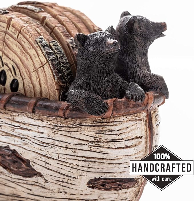 Bear Coasters - Set of 6 Full Size Rustic Coasters in Handmade Canoe - Log - Image 2