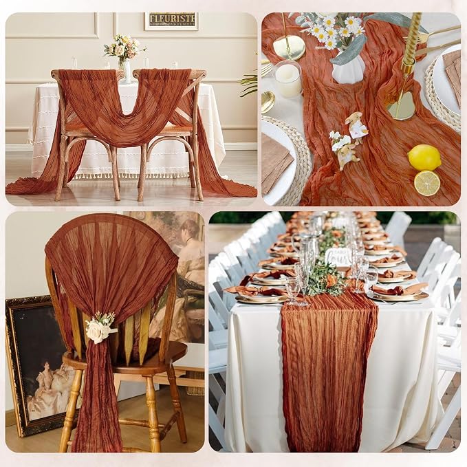 12 Pack Terracotta Cheesecloth Table Runner 17x108 Inch Semi Sheer Boho Gauze - Image 7