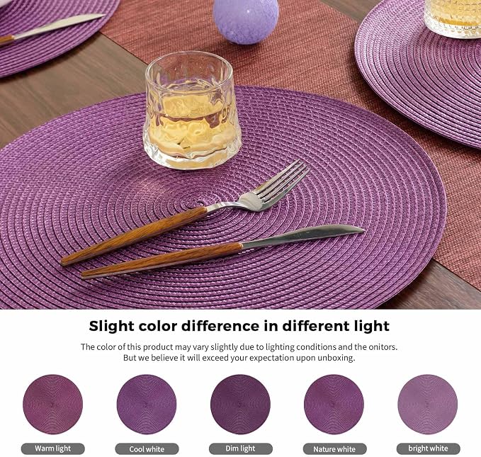 FunWheat Round Braided Placemats Set of 6 Table Mats - Image 6