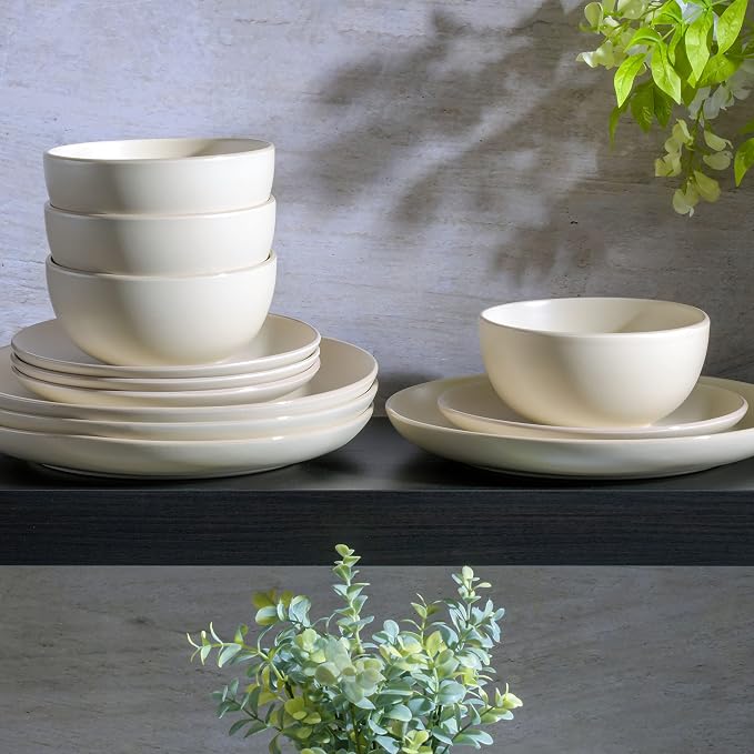 Gibson Home Rockaway 12-Piece Round Stoneware Dinnerware Set, Service - Image 4