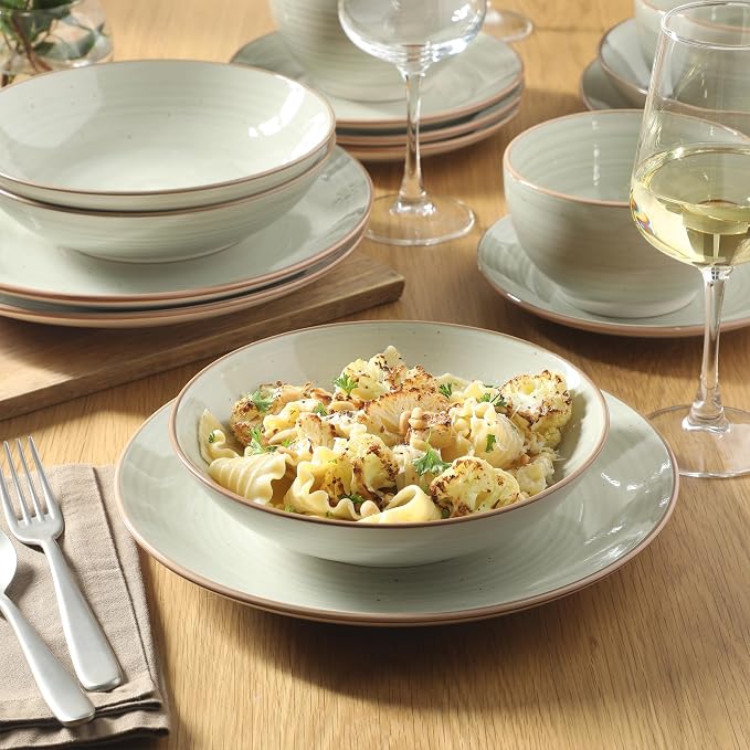 Gibson Home Stonebury 16 Piece Plates and Bowls Cream Grey Dishes - Image 7