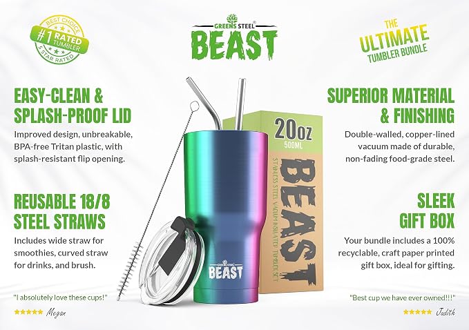Beast 20 oz Tumbler Stainless Steel Vacuum Insulated Coffee Ice Cup Double Wall - Image 2