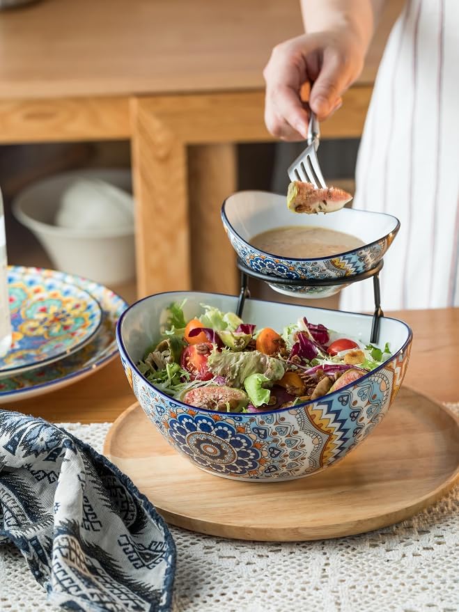 YHOSSEUN Chip and Dip Serving Set, 2 Tierd Serving Bowl Set | Ceramic Chip Dip - Image 5