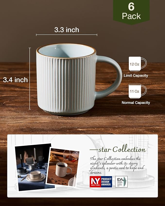 famiware Star Coffee Mug Set for 6, Handcrafted 12 oz Ceramic Stoneware Mugs - Image 4
