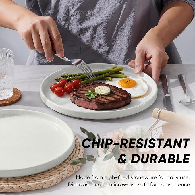 E-far White Dinner Plates Set of 6, 10.5 Inch Stoneware Dinner Plate | - Image 3