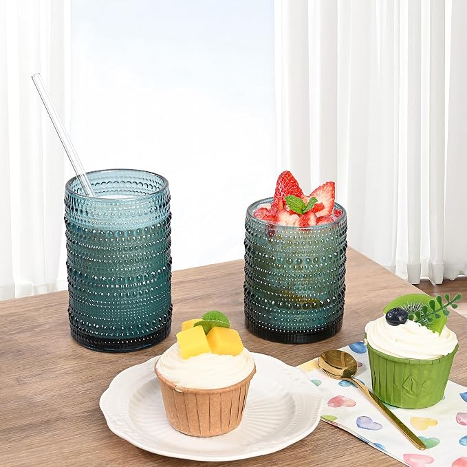 ZMOWIPDL 12oz & 15oz Hobnail Drinking Glasses, - Image 2