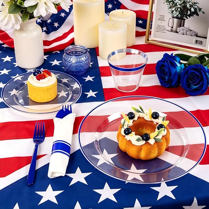 SUT 175 Pcs Blue and Clear Plastic Dinnerware Set - Image 4