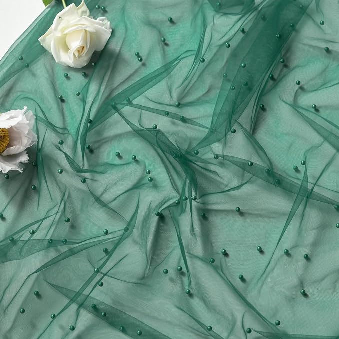 Artoid Mode 6PCS Pearl Dark Green Gauze Table Runner 120 Inch 10FT, Seasonal - Image 5