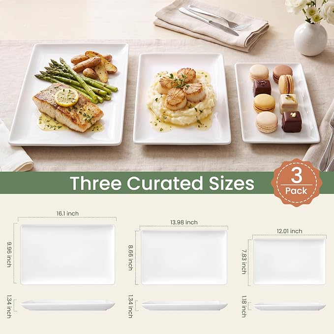 Kassel Ceramic Serving Platter Set White Porcelain Serveware - Image 2