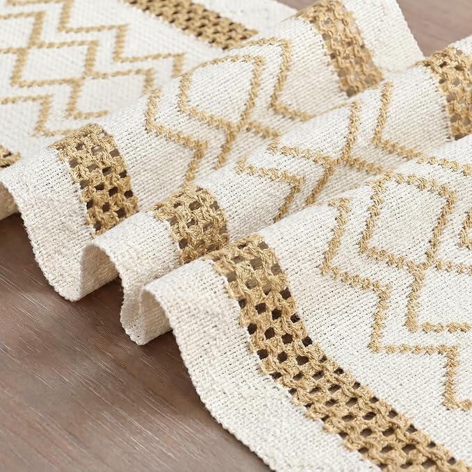 Artoid Mode Burlap Brown Stripe Diamond Woven Table Runner 12x90 Inch | Holiday - Image 6