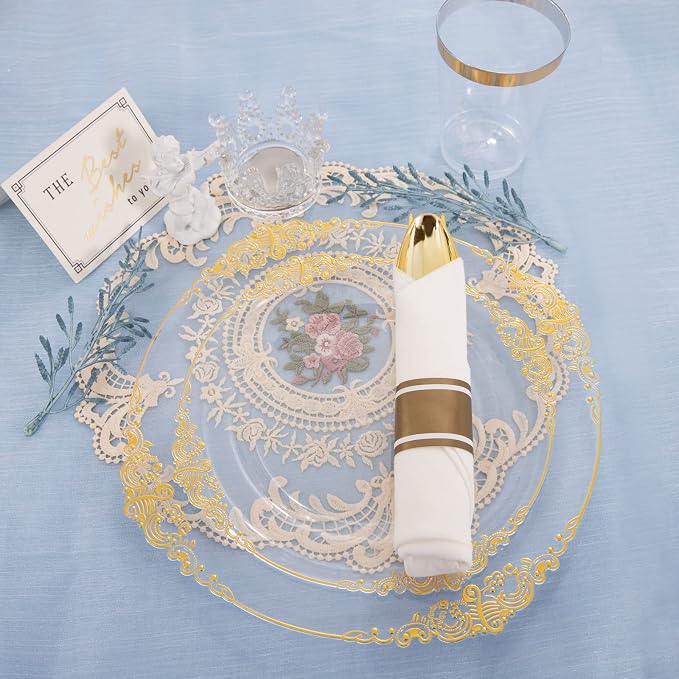 350 Pcs Clear Gold Plates for Party | Clear Party Plates Set for 50 Guests - Image 5