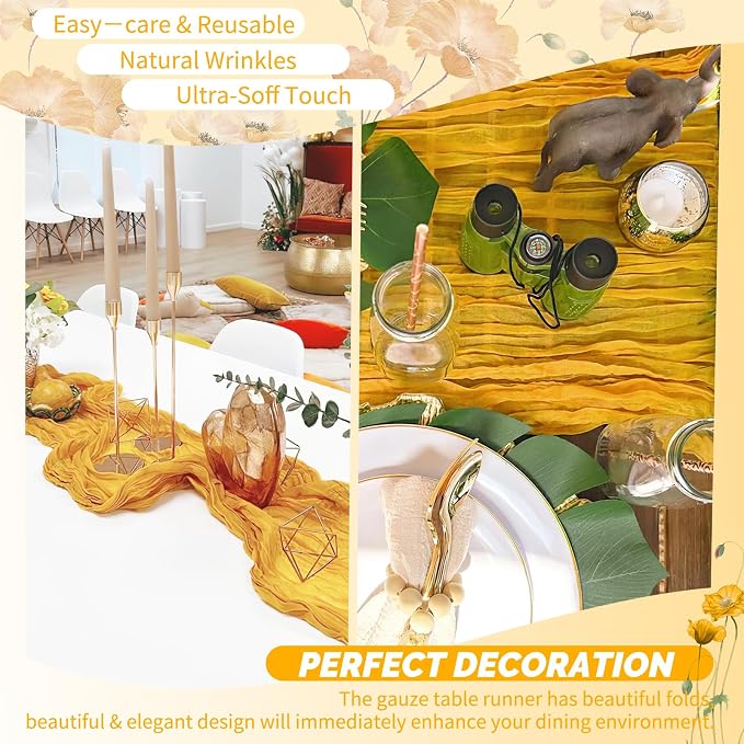 Showgeous 4 Pack Gold Cheesecloth Table Runner, 17 x 108 Inches | Boho - Image 6