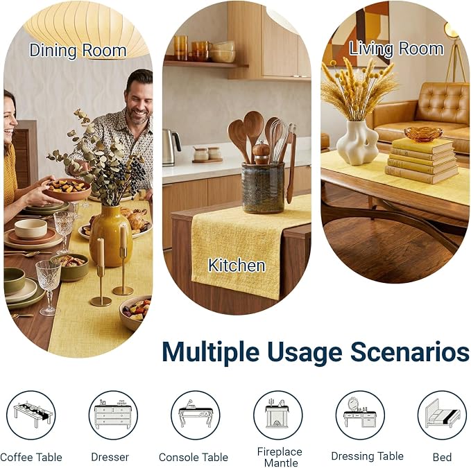 Q&J Fabric Co. Linen-Textured Table Runner 1 Pack 13x72 Inch Gold | Polyester - Image 3