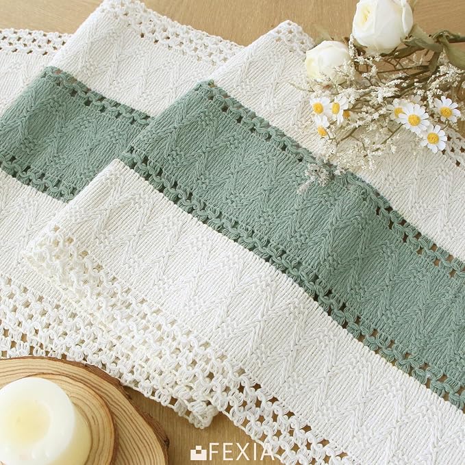 Boho Table Runner for Home Decor 12x36 Sage Green Fall Decorations | 36 Inches - Image 3