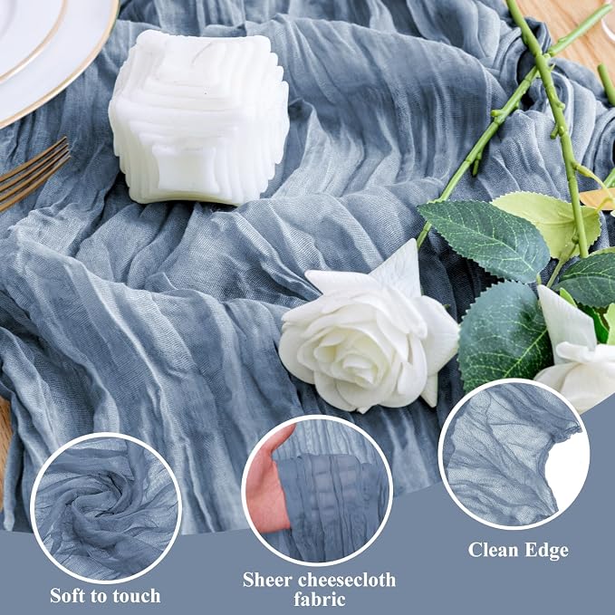 Cheesecloth Table Runner Dusty Blue 10FT Boho Gauze, 2 Pack | 120 Inch Cheese - Image 3