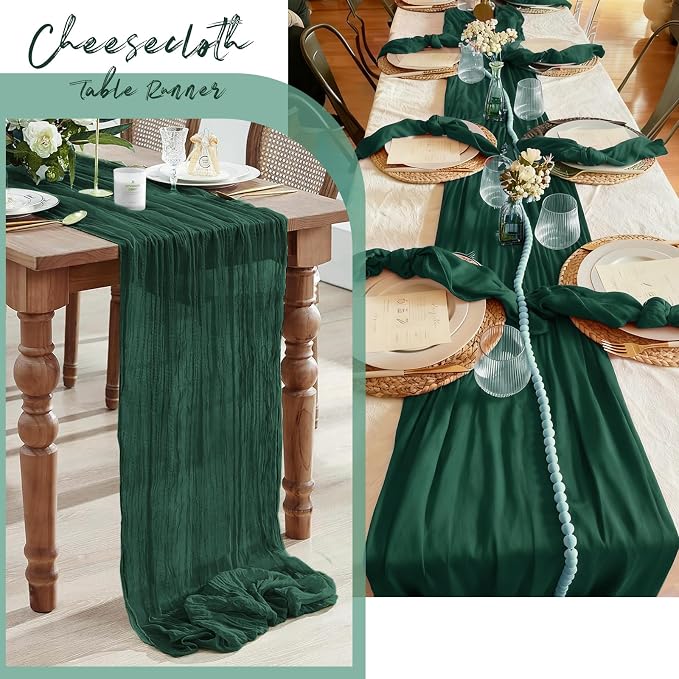 3 Pack Emerald Green Cheesecloth Table Runner, 17 x 108 Inch, Gauze Cheese - Image 7