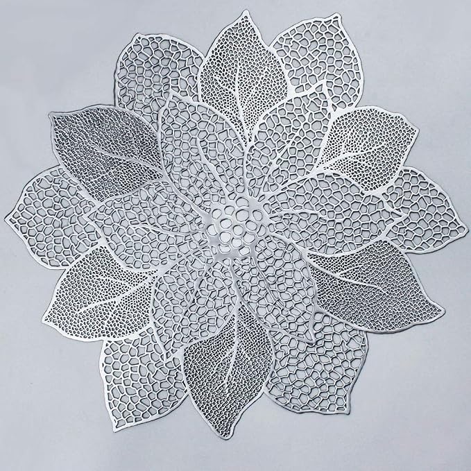 Silver Round Placemats for Dining Table Set of 6 Vinyl Metallic Table Mats | by AdasBridal