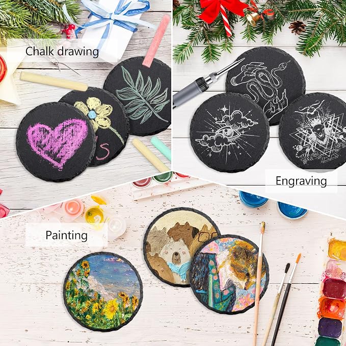 68 Pcs 4 Inch Round Black Slate Coasters Bulk - Image 6