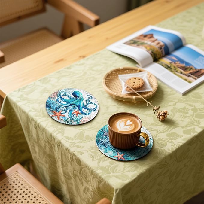 Sea Coasters Leather Round Drink Coasters 6 Pcs Set - Image 5