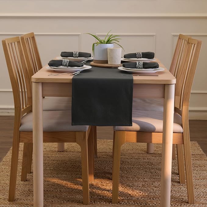 Encasa XO Table Runner, Cotton Canvas Dining Runner 13"x72" | Charcoal Grey - Image 4