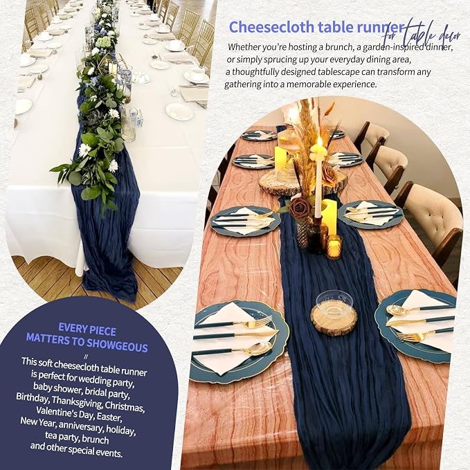 4 Pack Cheesecloth Table Runner 10FT Navy Blue Table Runner Boho Gauze Cheese - Image 8