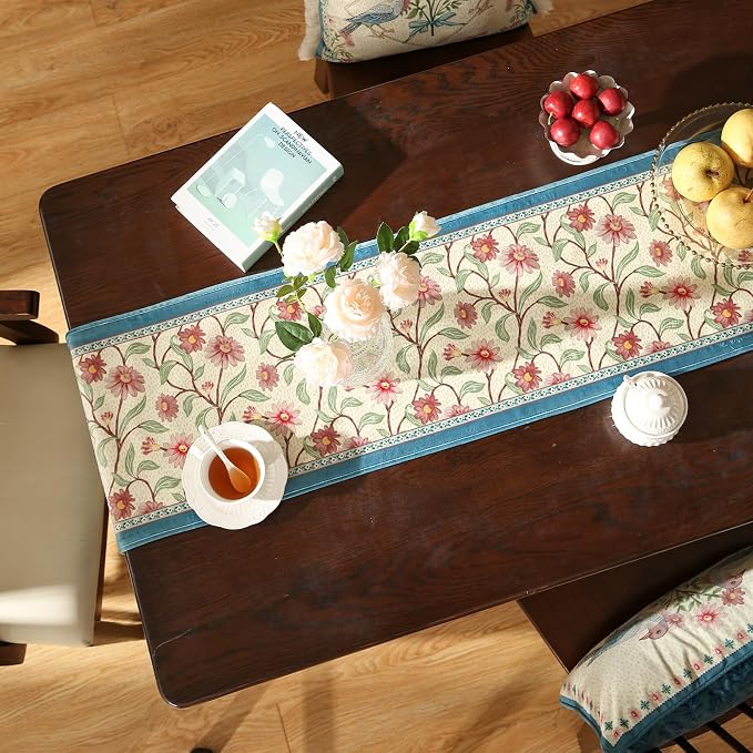Patdrea Designer Elegant Velvet Table Runner, Colorful Floral Pattern, - Image 4