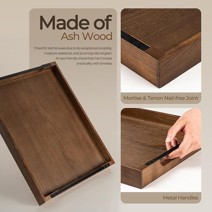 Wooden Serving Tray with Metal Handles|Ottoman Tray - Image 3