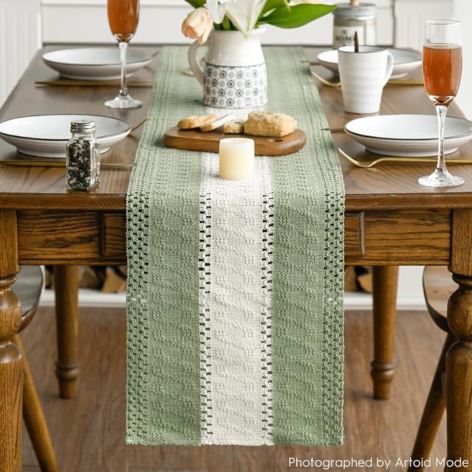 Artoid Mode Light Green Farmhouse Woven Table Runner 12x108 Inch | Seasonal - Image 2