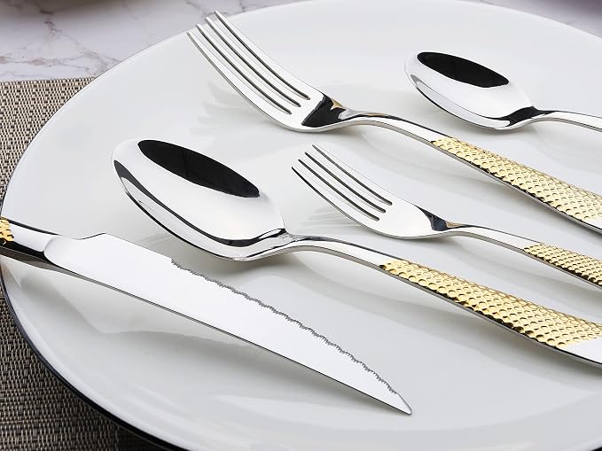 Gold Silverware Set 60-Piece Stainless Steel Flatware Cutlery Set Service - Image 4
