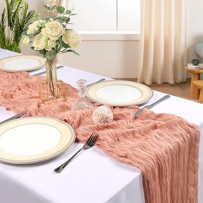 12 Pack 10Ft Peach Cheesecloth Table Runner 23 x 120 Inch | Gauze Rustic Boho - Image 2