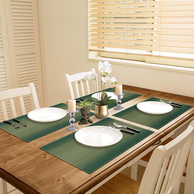 Emvency Farmhouse Placemats Set of 4, 12x18 Inch, Geometric Striped | Sage - Image 5